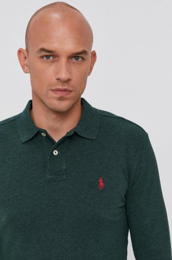 Tričko s dlouhým rukávem Polo Ralph Lauren pánské, zelená barva, hladké