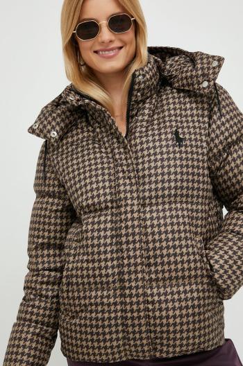 Péřová bunda Polo Ralph Lauren dámská, hnědá barva, zimní