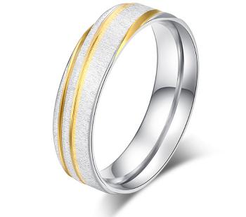 Ziskoun Prsten z broušeného chirurgické oceli stříbrnozlatý Gold strip SR000109 Velikost: 11
