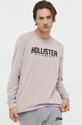 Bavlněné tričko s dlouhým rukávem Hollister Co. fialová barva, s aplikací