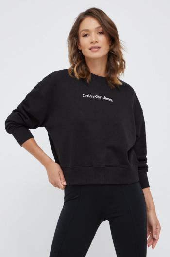 Bavlněná mikina Calvin Klein Jeans dámská, černá barva, s potiskem