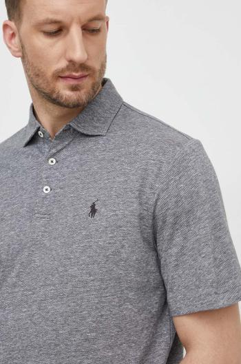 Polo tričko se lněnou směsí Polo Ralph Lauren šedá barva, 710933390