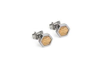 Náušnice s dřevěným detailem Lini Earrings Hexagon z chirurgické oceli s možností výměny či vrácení do 30 dnů