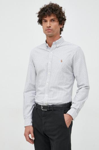 Bavlněné tričko Polo Ralph Lauren šedá barva, slim, s límečkem button-down