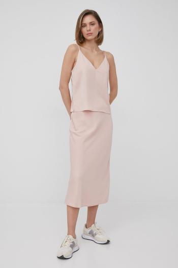 Sukně Calvin Klein růžová barva, midi, áčková