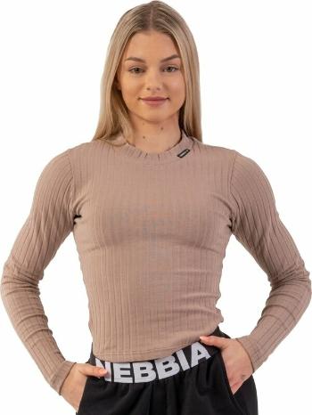 Nebbia Organic Cotton Ribbed Long Sleeve Top Brown S Fitness tričko