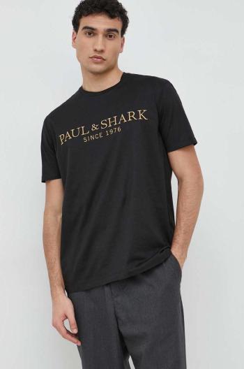 Bavlněné tričko Paul&Shark černá barva, s aplikací