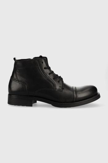Kožené boty Jack & Jones Russel pánské, černá barva