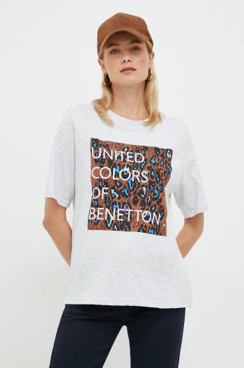 Bavlněné tričko United Colors of Benetton šedá barva