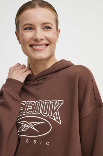 Bavlněná mikina Reebok Classic Archive Essentials dámská, hnědá barva, s kapucí, s aplikací, 100075645