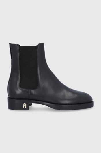 Kožené kotníkové boty Furla Heritage dámské, černá barva, na plochém podpatku