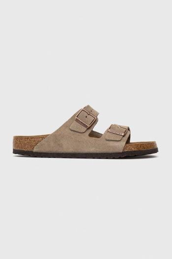 Semišové pantofle Birkenstock Arizona pánské, šedá barva