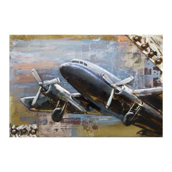 Vintage kovový obraz na stěnu s letadlem - 120*80*7 cm JJWA00026