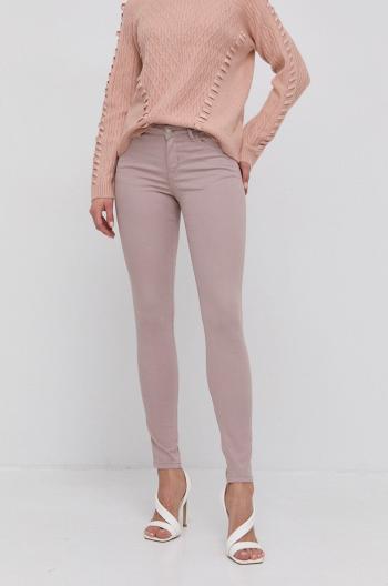 Kalhoty Guess dámské, růžová barva, přiléhavé, medium waist