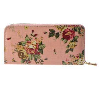 Středně velká růžová peněženka s květinami se zapínáním na zip.  19*10 cm MLPU0280P
