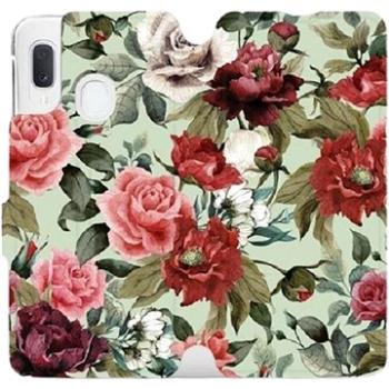 Flipové pouzdro na mobil Samsung Galaxy A20e - MD06P Růže a květy na světle zeleném pozadí (5903226907670)