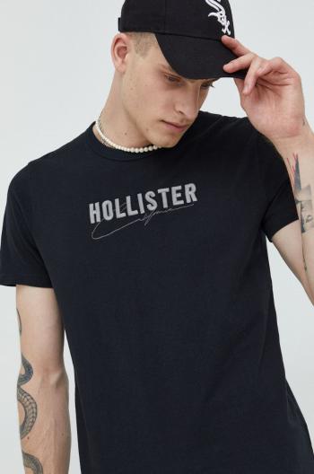Bavlněné tričko Hollister Co. černá barva, s aplikací
