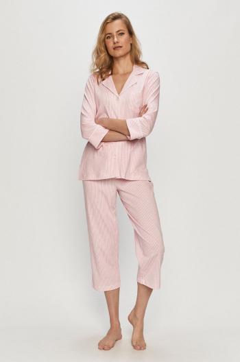 Bavlněné pyžamo Lauren Ralph Lauren růžová barva, bavlněné