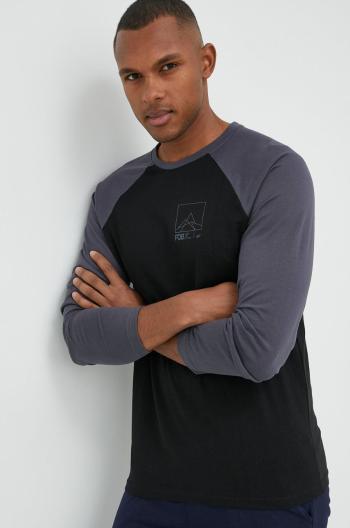 Bavlněné tričko s dlouhým rukávem 4F černá barva, s potiskem