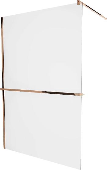 MEXEN/S KIOTO Sprchová zástěna WALK-IN s poličkou a držákem ručníků 90 x 200 cm, transparent 8 mm, růžové zlato 800-090-121-60-00