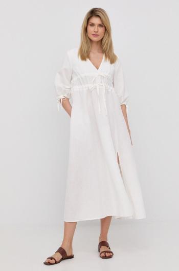 Plátěné šaty Liviana Conti bílá barva, midi, áčková
