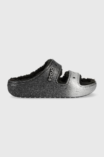 Pantofle Crocs Classic Cozzzy Glitter Sandal , stříbrná barva