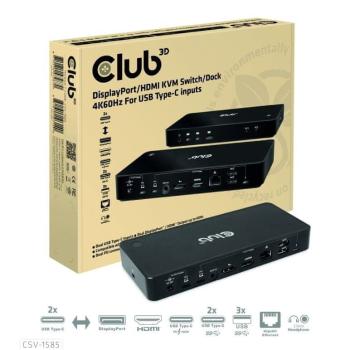 Club 3D Dokovací stanice DisplayPort / HDMI KVM Switch, USB-C, PD (CSV-1585)