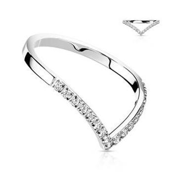 Šperky4U Ocelový prsten špička s čirými zirkony - velikost 60 - OPR1870ST-60
