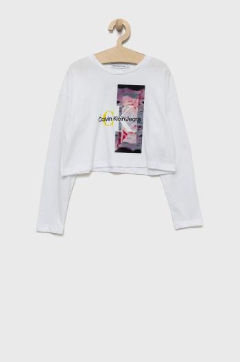 Dětská bavlněná košile s dlouhým rukávem Calvin Klein Jeans bílá barva