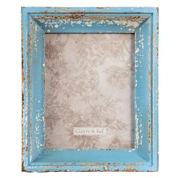 Dřevěný modrý vintage fotorámeček - 27*6*32 / 18*24cm 2F0860