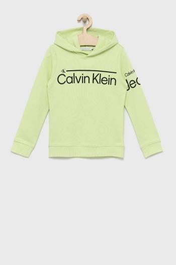 Dětská bavlněná mikina Calvin Klein Jeans zelená barva, s potiskem