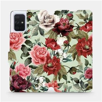 Flipové pouzdro na mobil Samsung Galaxy A71 - MD06P Růže a květy na světle zeleném pozadí (5903516147410)