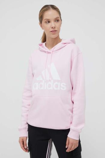 Mikina adidas dámská, růžová barva, s kapucí, s potiskem