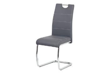 Autronic HC-481 GREY Jídelní židle, potah šedá ekokůže, bílé prošití, kovová pohupová podnož, chrom