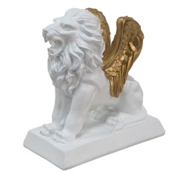 Bílá antik dekorace Lev se zlatými křídly - 24*13*25 cm 6PR4783