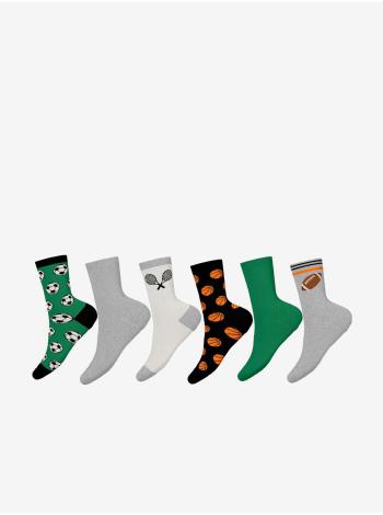 Sada šesti párů klučičích vzorovaných ponožek v černé, zelené a šedé barvě name it Nero