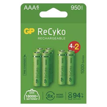 Nabíjecí baterie, AAA (HR03), 1.2V, 950 mAh, GP, papírová krabička, 6-pack, ReCyko