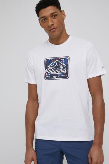 Bavlněné tričko Columbia bílá barva, s potiskem