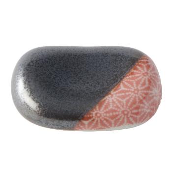 Oblázek na odložení hůlek PEBBLE BLACK 4,5 cm, černá/oranžová, keramika, MIJ