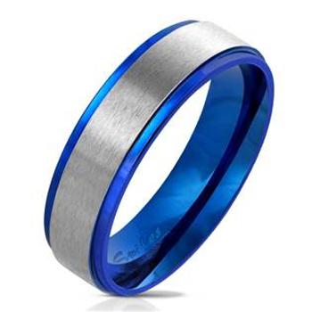 Šperky4U Modrý ocelový prsten, šíře 6 mm - velikost 65 - OPR0075-6-65