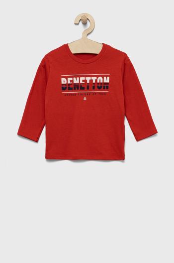 Dětská bavlněná košile s dlouhým rukávem United Colors of Benetton červená barva, s potiskem