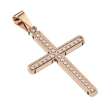 Šperky4U Zlacený ocelový přívěšek - kříž se zirkony - OPP1903-RD