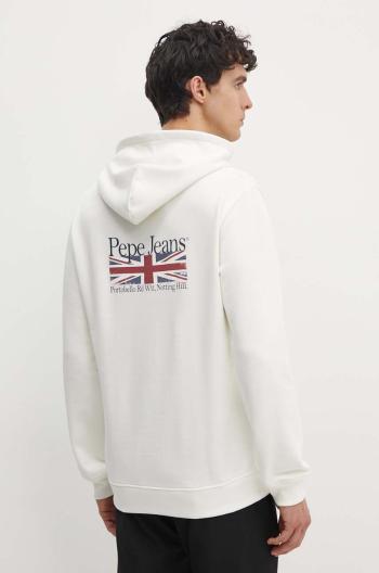 Bavlněná mikina Pepe Jeans SEDRIC P pánská, bílá barva, s kapucí, s potiskem, PM582710