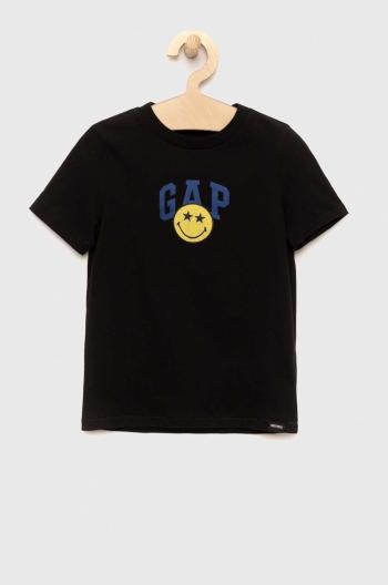 Dětské bavlněné tričko GAP x Smiley černá barva, s potiskem