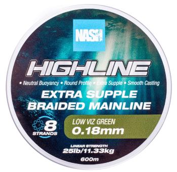 Nash splétaná šňůra highline extra supple braid green 600 m - 0,18 mm 11,3 kg