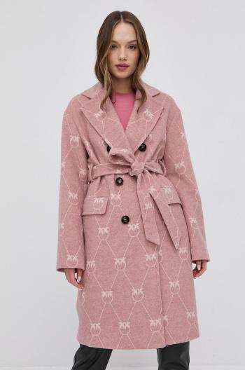 Kabát se směsi vlny Pinko růžová barva, přechodný, dvouřadový