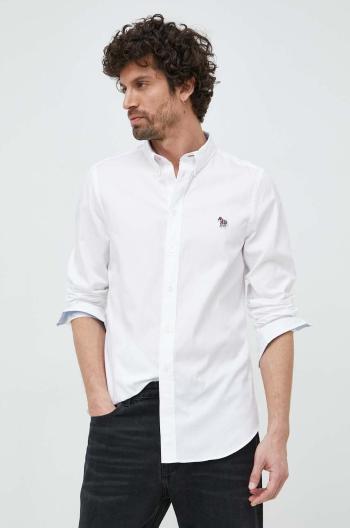 Bavlněné tričko PS Paul Smith bílá barva, slim, s límečkem button-down