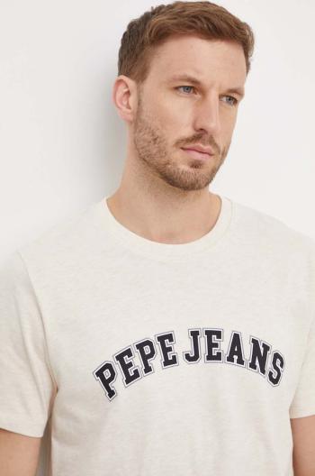 Bavlněné tričko Pepe Jeans CLEMENT béžová barva, s potiskem, PM509220