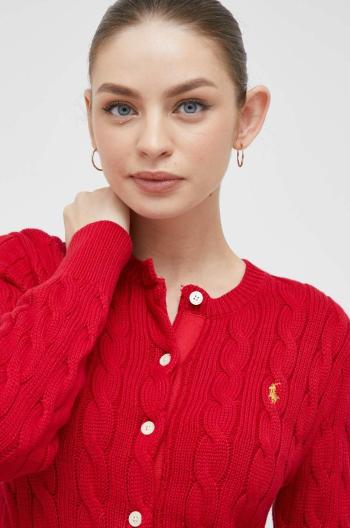 Bavlněný kardigan Polo Ralph Lauren dámský, červená barva