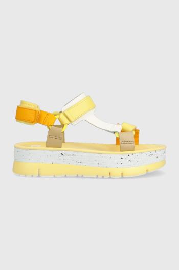 Kožené sandály Camper Oruga Up dámské, žlutá barva, na platformě